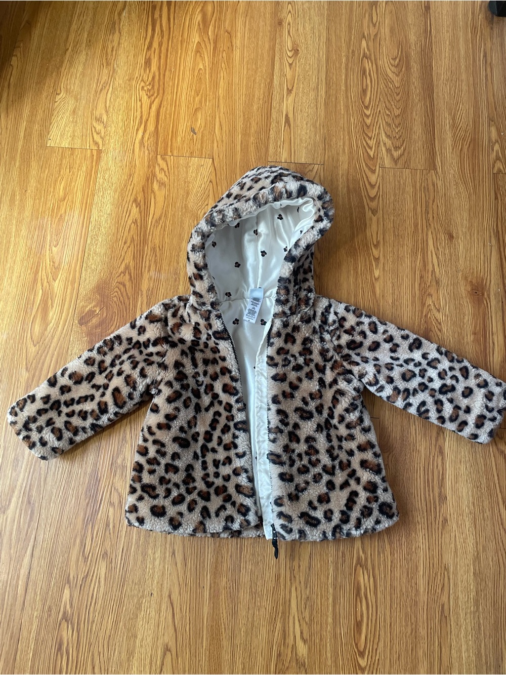 Toddler Leopard Faux Fur Hooded Jacket - Tan & Brown